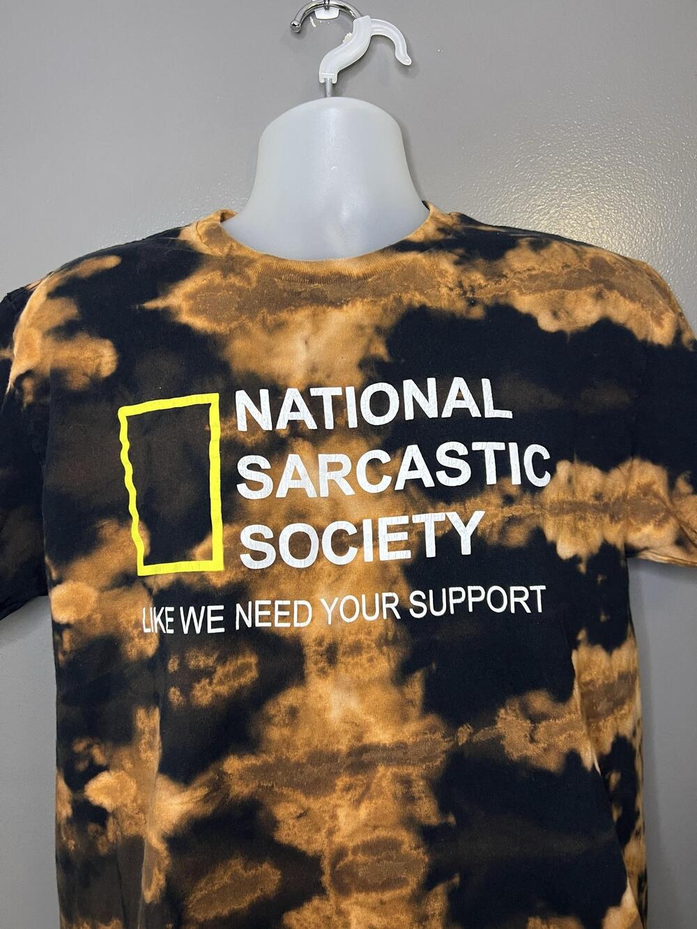 National Sarcastic Society Bleach Tie Dye Shirt Mens Medium Funny Graphic